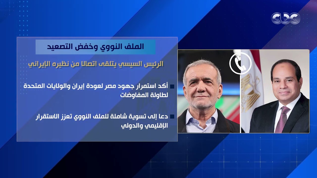 لبحث الملف النووي وخفض التصعيد.. الرئيس السيسي يتلقى اتصالا من نظيره الإيراني