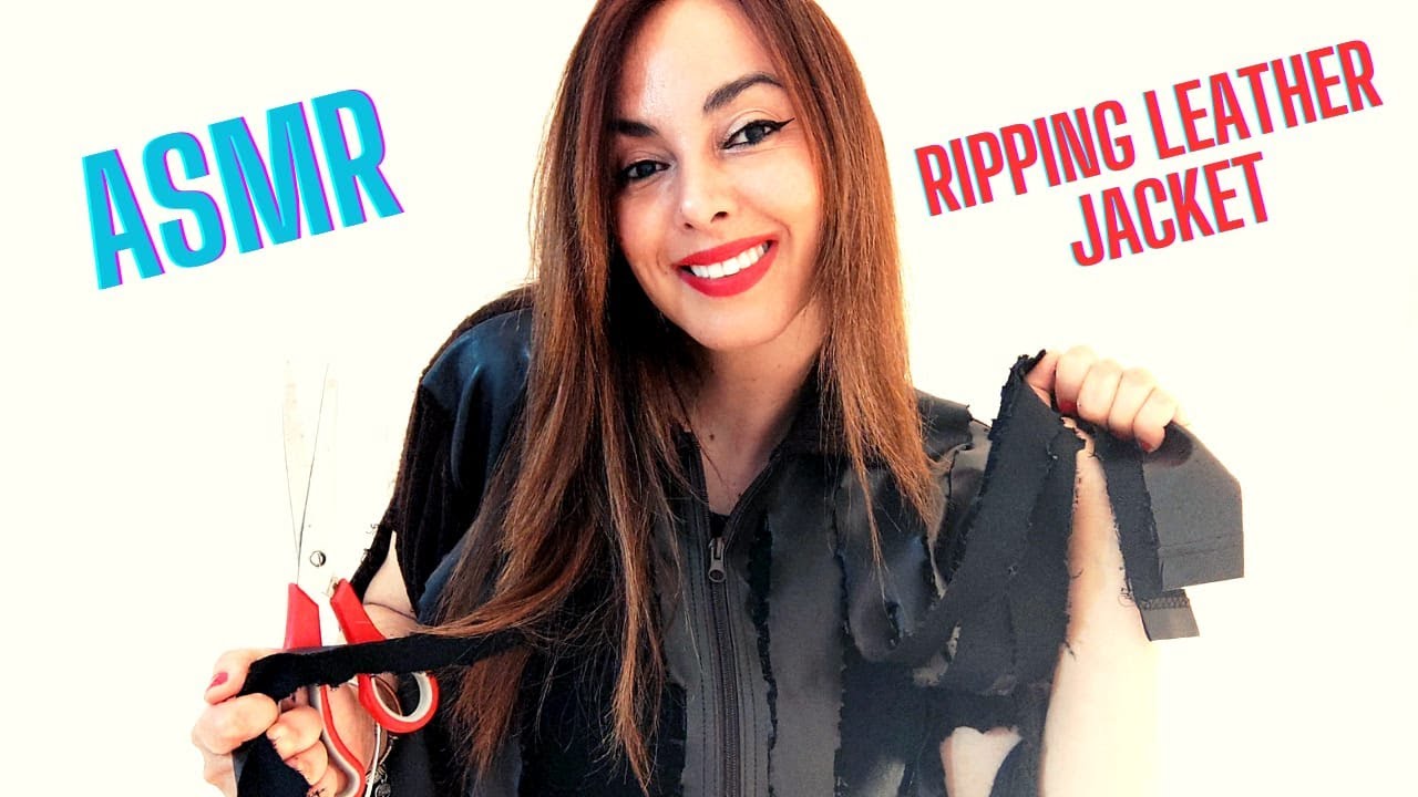 ASMR RIPPING LEATHER JACKET - LEATHER SOUNDS - SCRATCHING - SCISSORS SOUNDS- ZIPPER SOUNDS