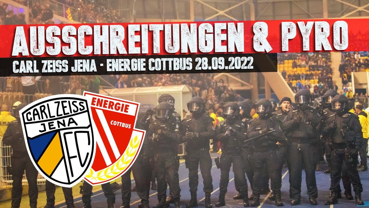 Carl Zeiss Jena - Energie Cottbus: Ausschreitungen, fliegende Pyro & 17 Minuten Spielunterbrechung!