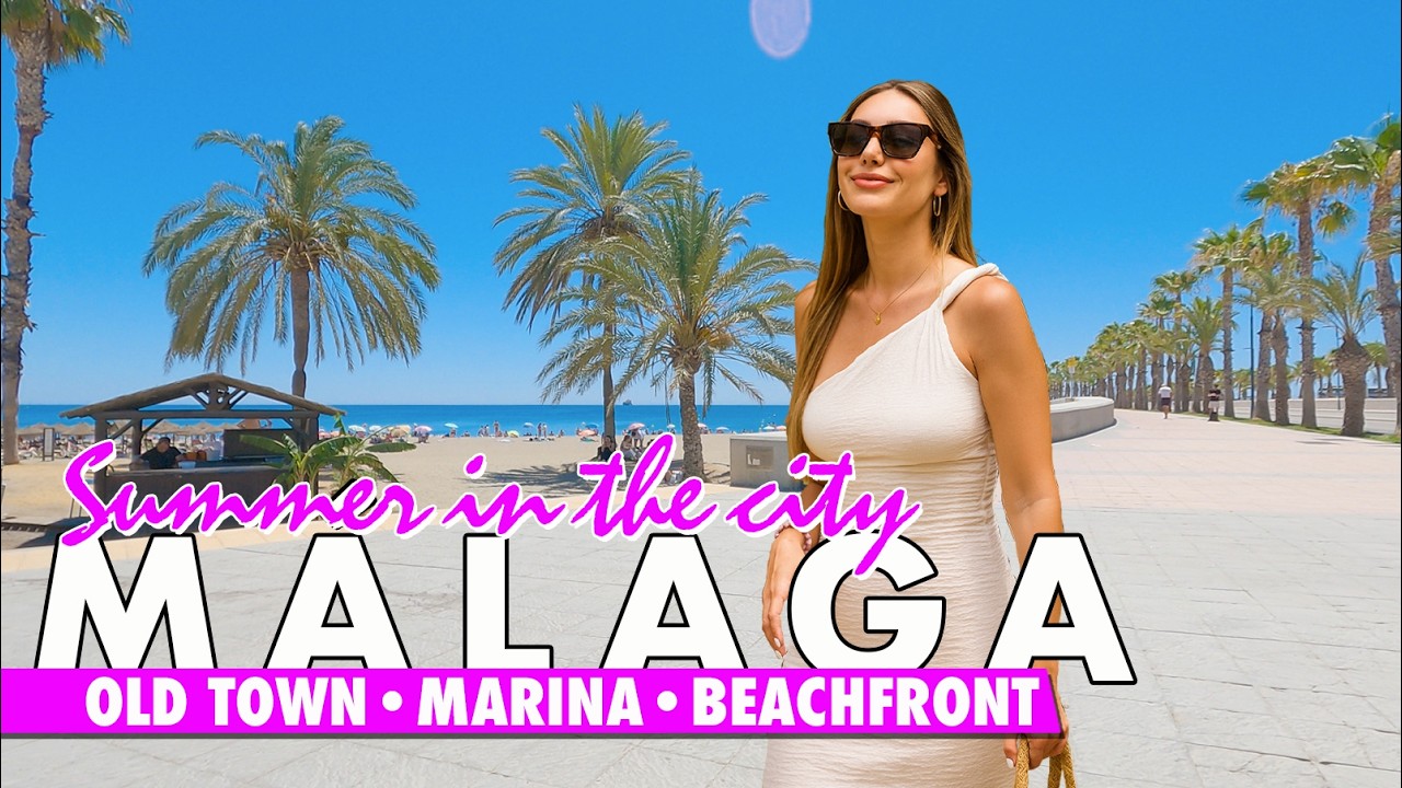 Málaga town, marina & beachfront walk | Costa del Sol summer 2025 | Spain virtual tour
