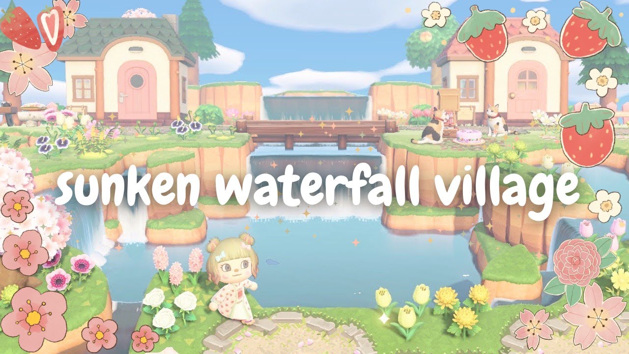 making a sunken waterfall on my japanese strawberry island! ⋆𐙚₊˚⊹♡ animal crossing: new horizons