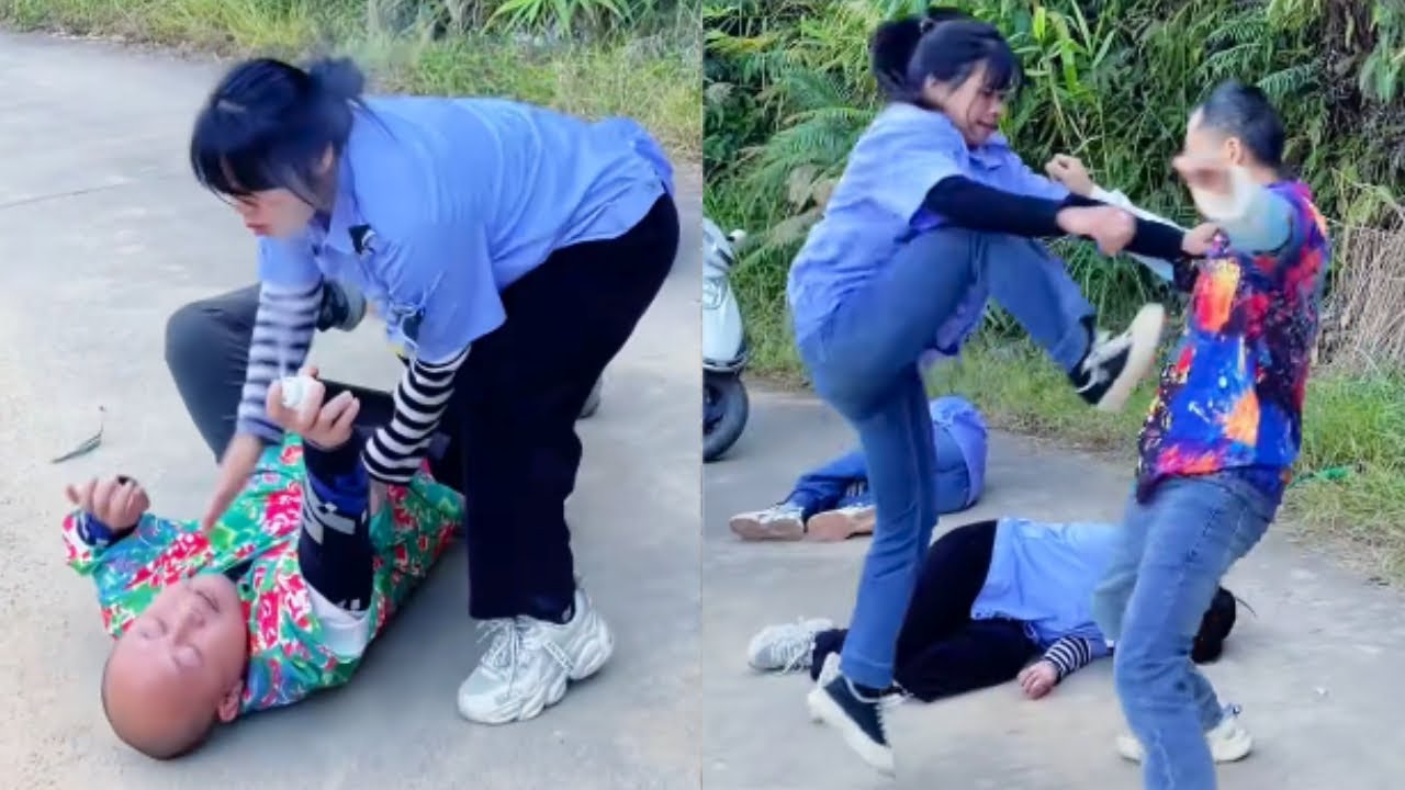 女保安一脚踹倒背后偷袭她的人贩子，却被他趁机迷晕强行带走，还好保安队长及时赶来，一拳狠狠暴揍人贩子，一脚踹飞送上西天！#正能量剧情 #funny
