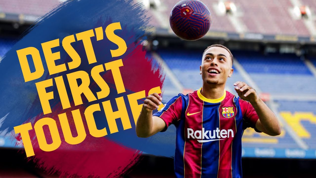 ⚽ SERGIÑO DEST touches the ball for the first time at Camp Nou!