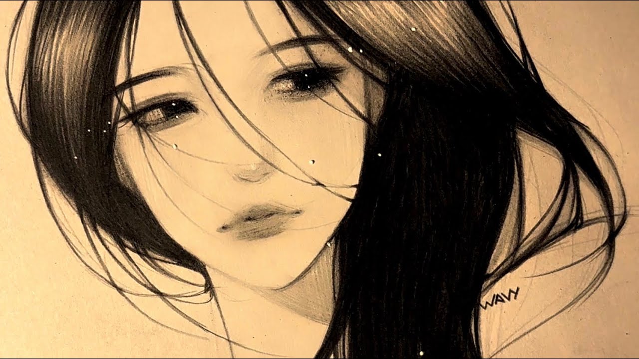asmr drawing ♡ girl portrait real time 🍮 graphite