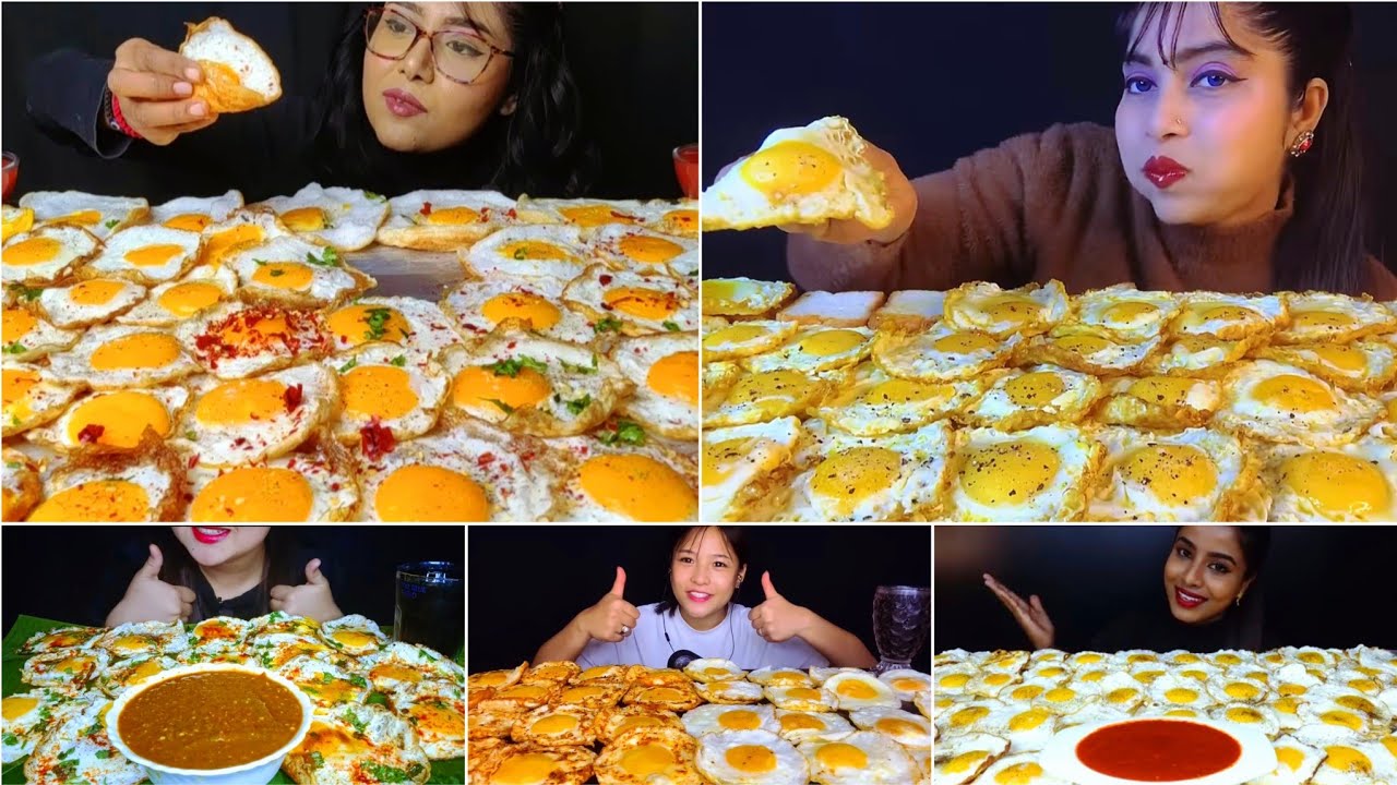Asmr Eating Challenge 50 Sunny Side Up Egg 😋Egg Eating Compilation Video 👌Big  bites🤤Egg Eating Asmr