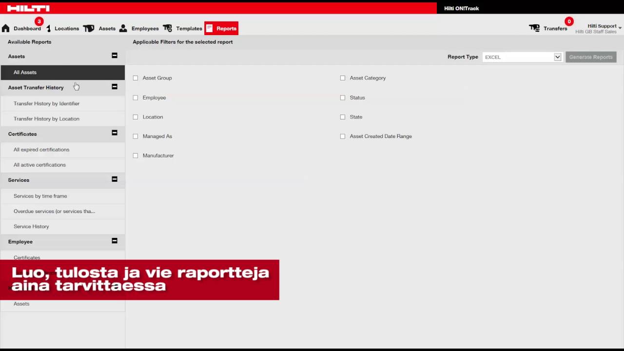 Hilti ON!Track - yleiset toiminnot