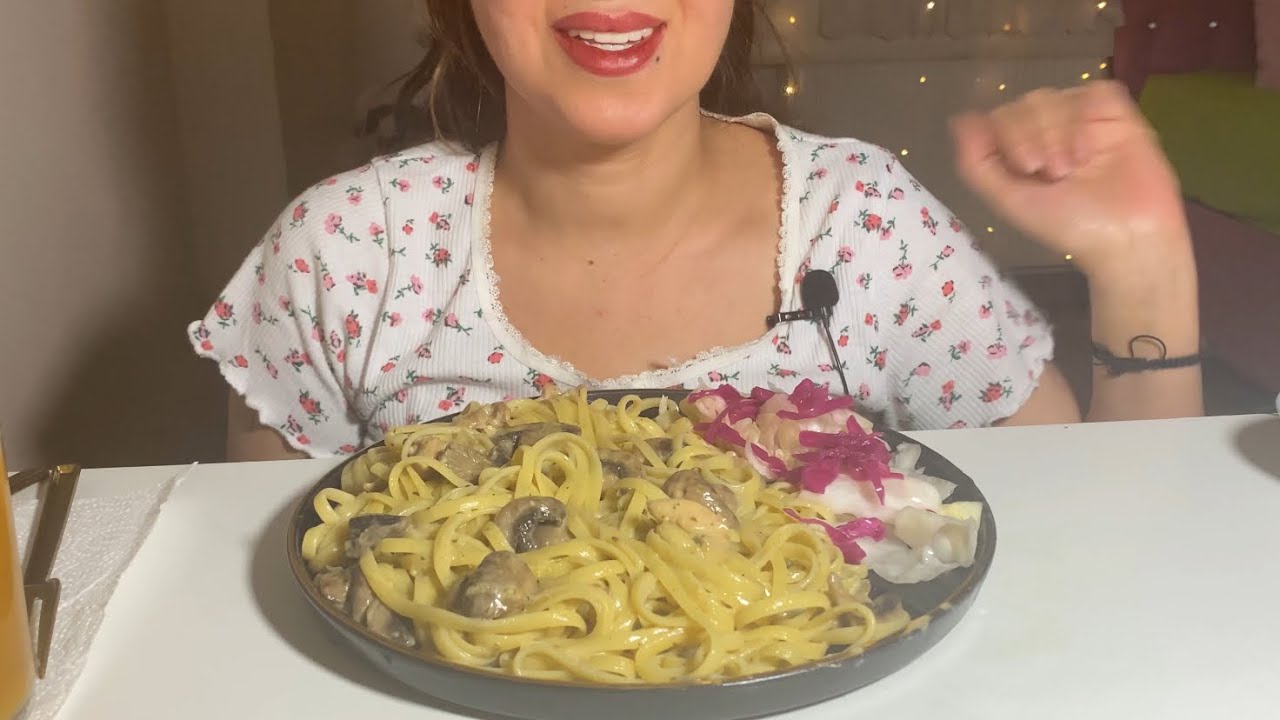 Pestolu, Tavuklu, Mantarlı, Kremalı Makarna ASMR | Türkçe ASMR / Alt Yazılı