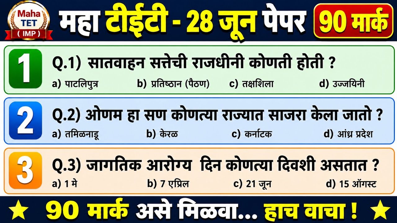 Maha TET Question Paper 2026 | महा टीईटी परीक्षा पेपर 2026  |  Maha Tet Previous Year Paper | TET |