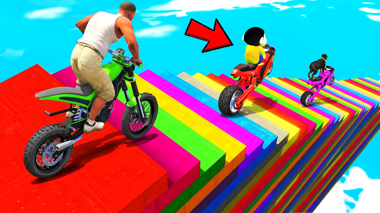 SHINCHAN AND FRANKLIN TRIED THE IMPOSSIBLE COLOURFUL STAIRS RAMP PARKOUR CHALLENGE GTA 5
