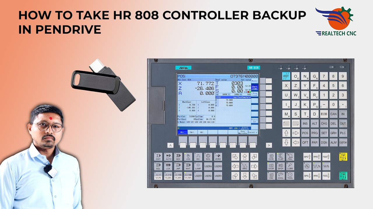 HOW TO TAKE HR 808 CONTROLLER BACKUP IN PENDRIVE  IN REALTECH CNC MACHINE || VD - 54