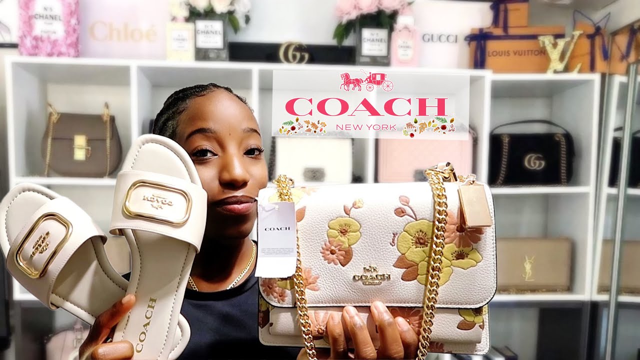 COACH KLARE CROSSBODY WITH FLORAL CLUSTER PRINT & COACH EVY SANDAL REVIEW! | COUCH UNBOXING!!!!