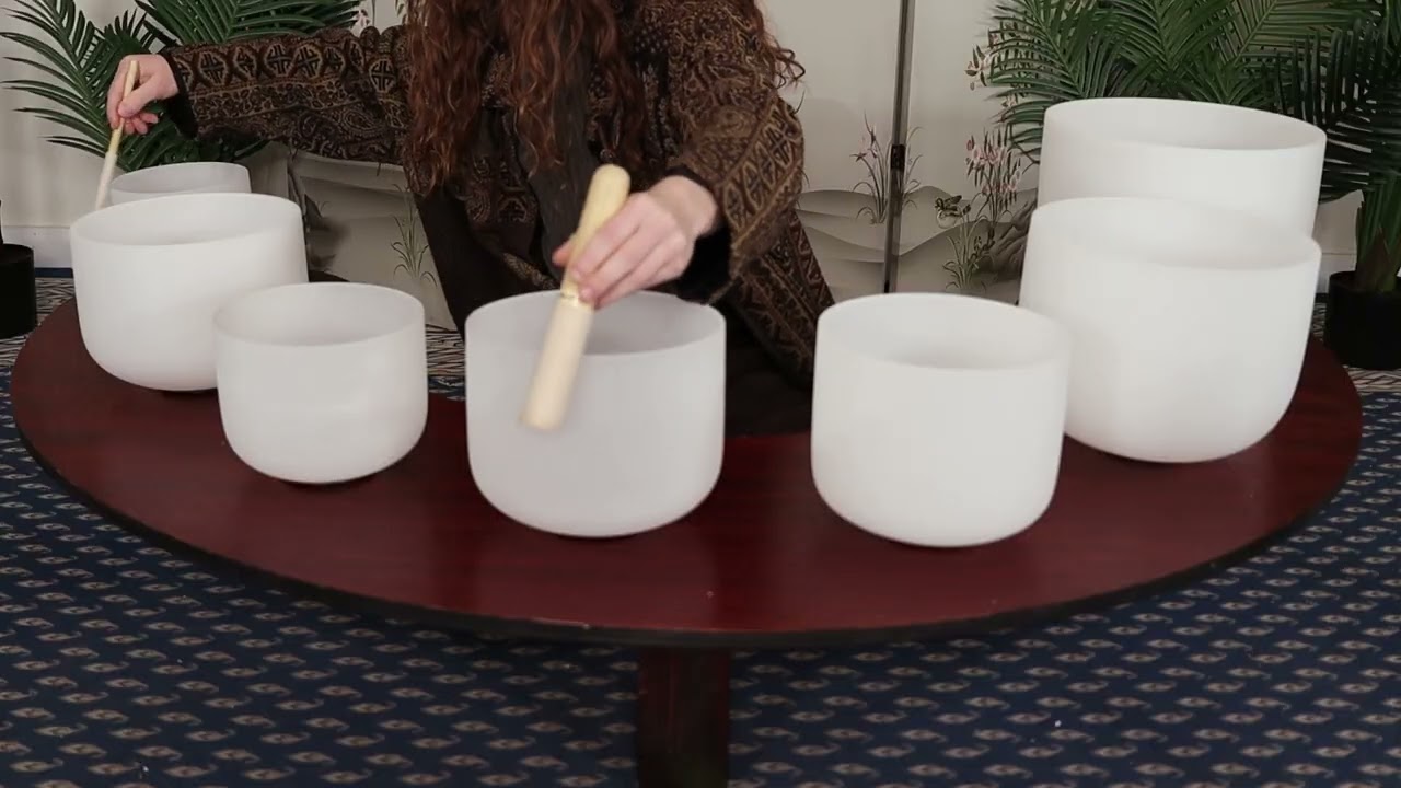 Set of 7 Crystal Bowls - Chakra Set (A=432hz) (#ZPK287) | Unlimited Singing Bowls
