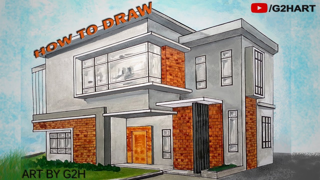 Architecture modern house 3D drawing | 2 point perspective