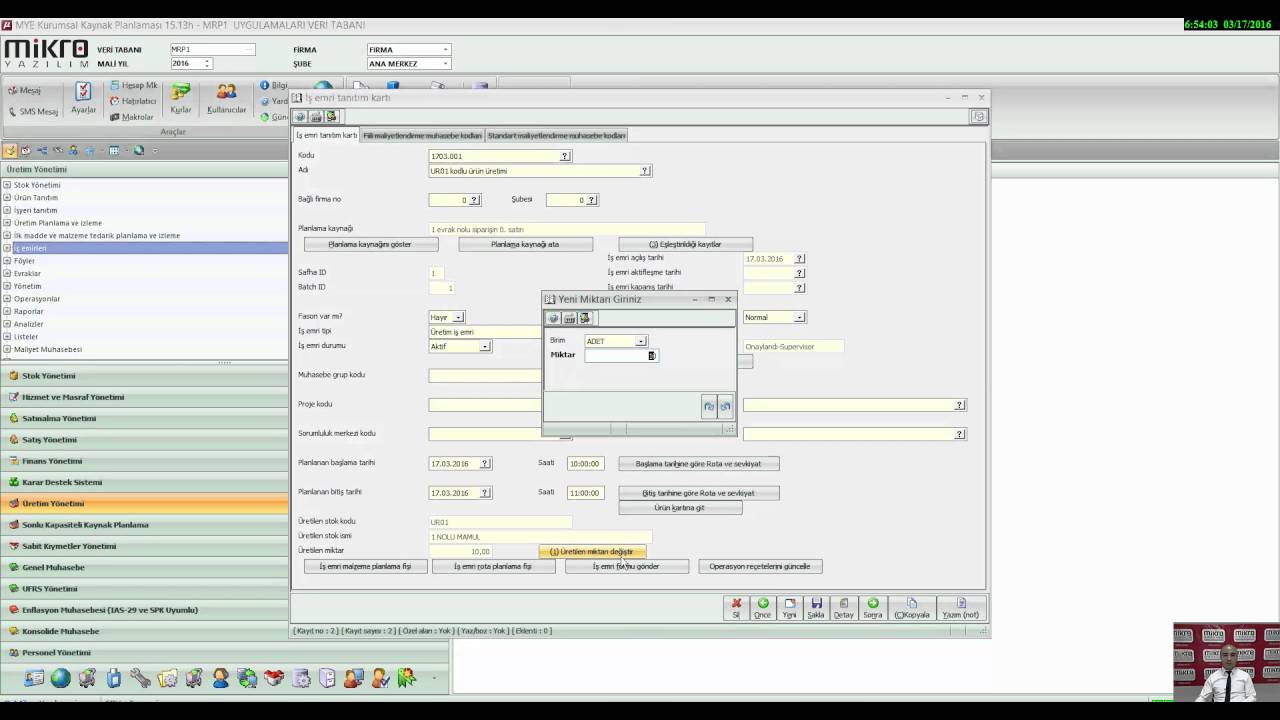 Mikro Yazılım İş Emri Kartı ve İş Emri Malzeme Planlama Fişi Eğitimi