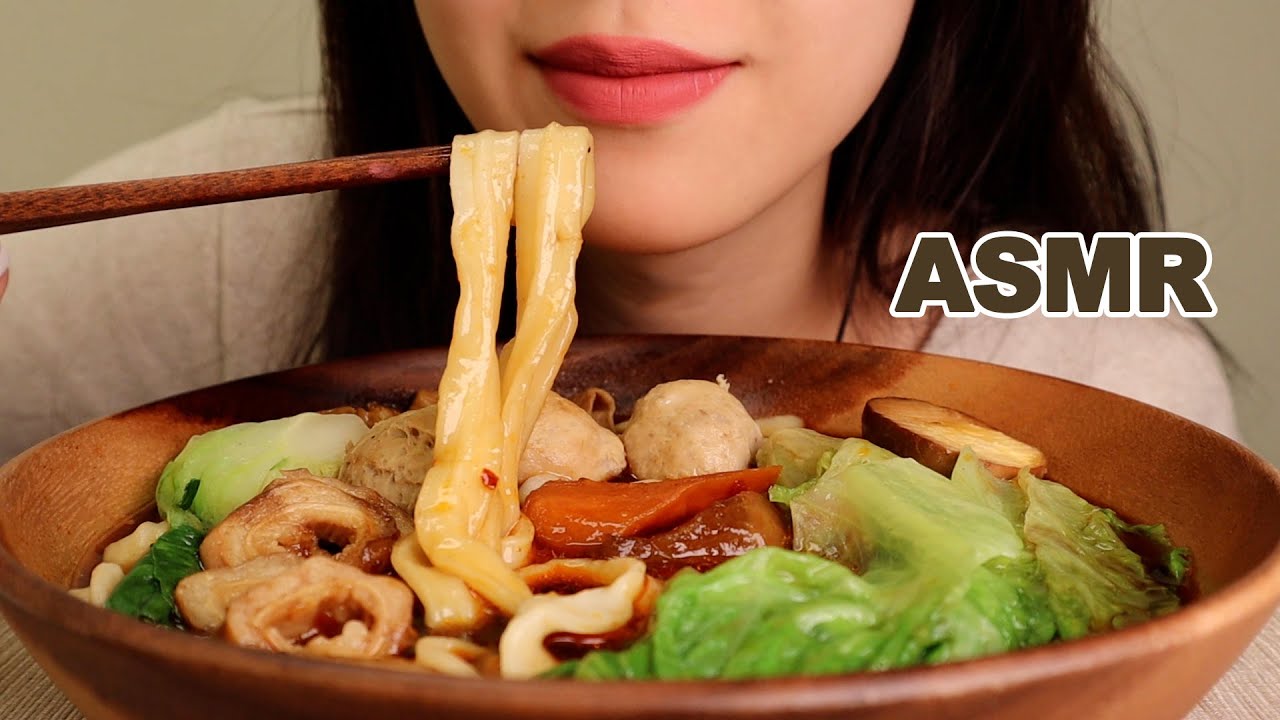 ASMR SPICY WIDE NOODLE SOUP + BUBBLE TEA (EATING SOUNDS) | SIK ASMR