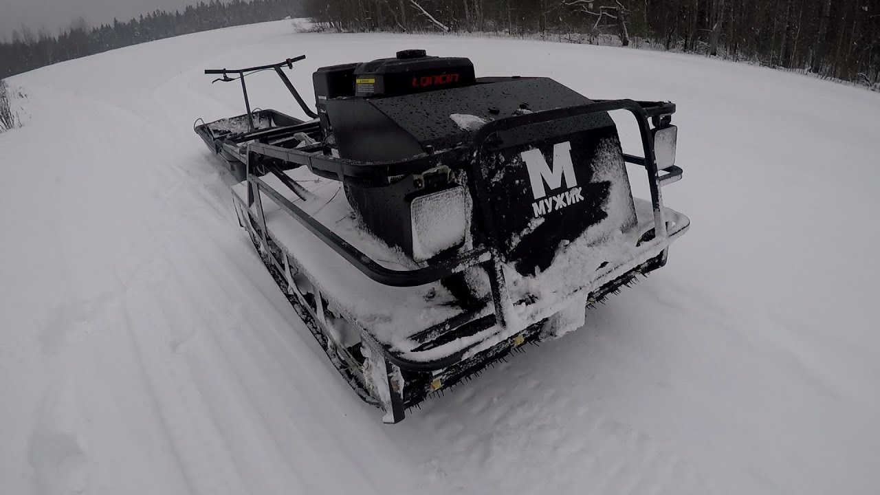 Двухгусеничный мотобуксировщик МУЖИК М760 20 лс. Пробный выезд.