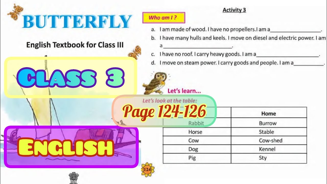 Lesson 9 Unit II || Transportation On Water || Butterfly Class 3 English Page 124-126 || WB Board