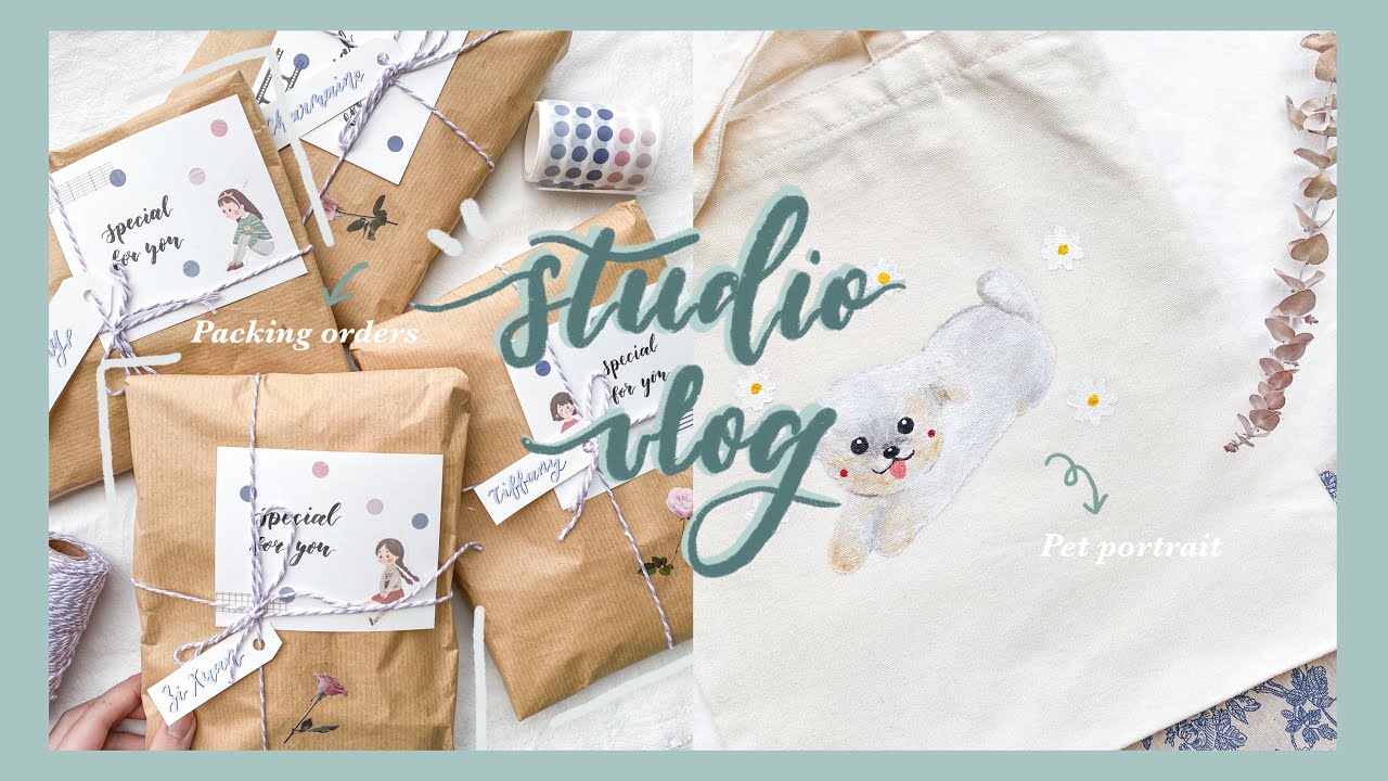 STUDIO VLOG | painting tote bag portrait 🐶 New sandwich maker 🥪 And lots of packing orders 📦