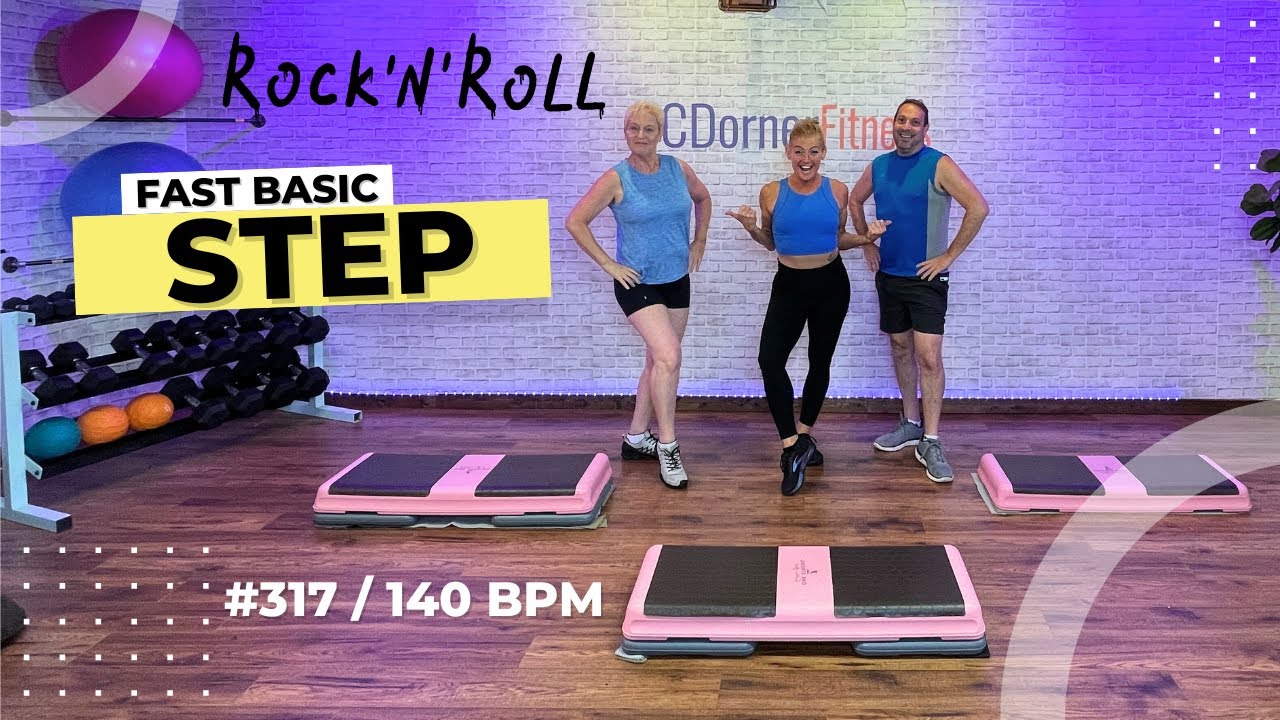 40 minutes Fast basic STEP AEROBICS with Advanced STEP options - ROCK AND ROLL MUSIC