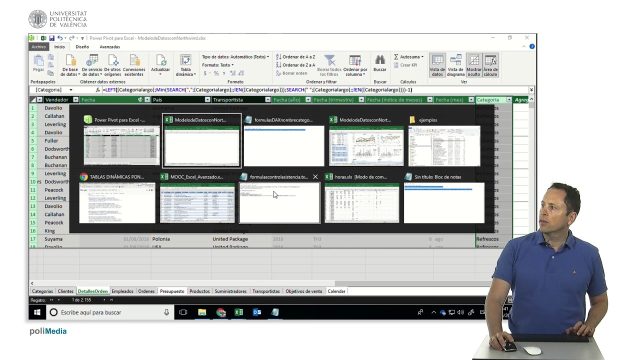 Excel. Panel de Vendedores. Tabla y gráfico inicial |  | UPV