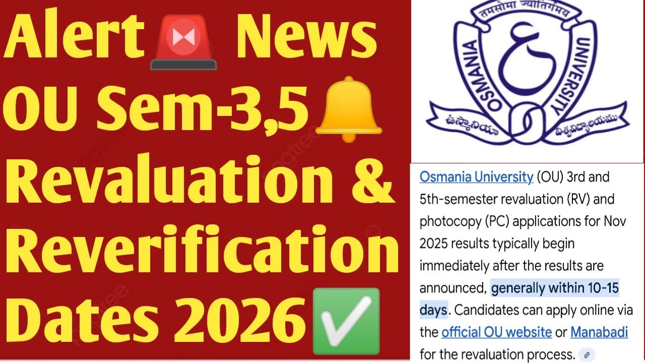 👆OU Degree Revaluation & Reverification Dates 2026| OU Degree Results 2026|OU latest updates 2026
