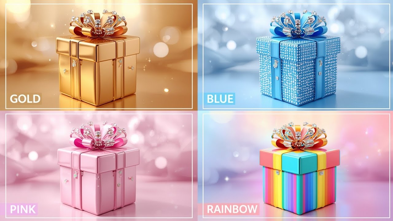 🎁 Choose Your Gift Box Challenge | Gold 💛 Blue 💙 Pink 💗 Rainbow 🌈 || @quizshibayt 
