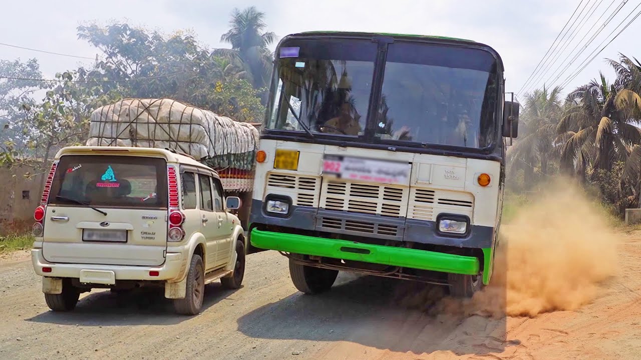 Bus video - APSRTC Pallevelugu BUS in Gray Ash Dirty Road driving difficulties - My Bus Driving