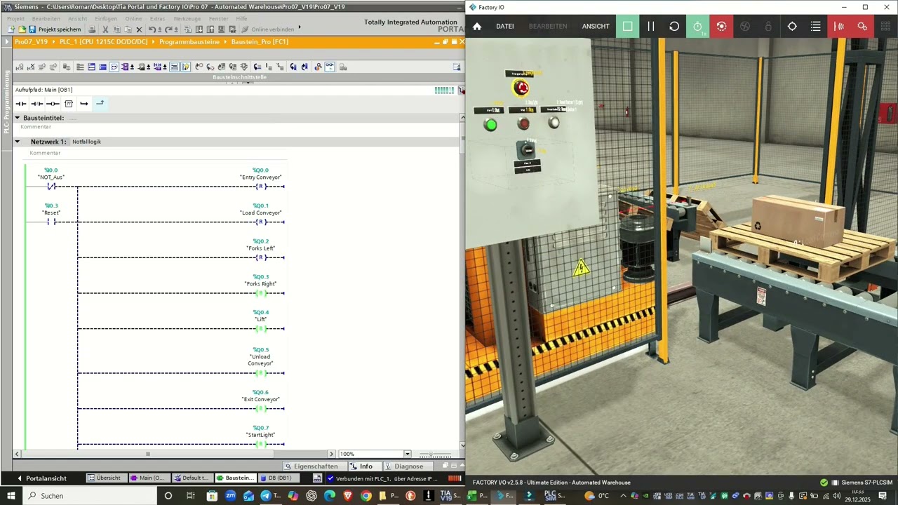 Automated Warehouse Factory IO and Siemens S7 1200 PLC TIA Portal 19