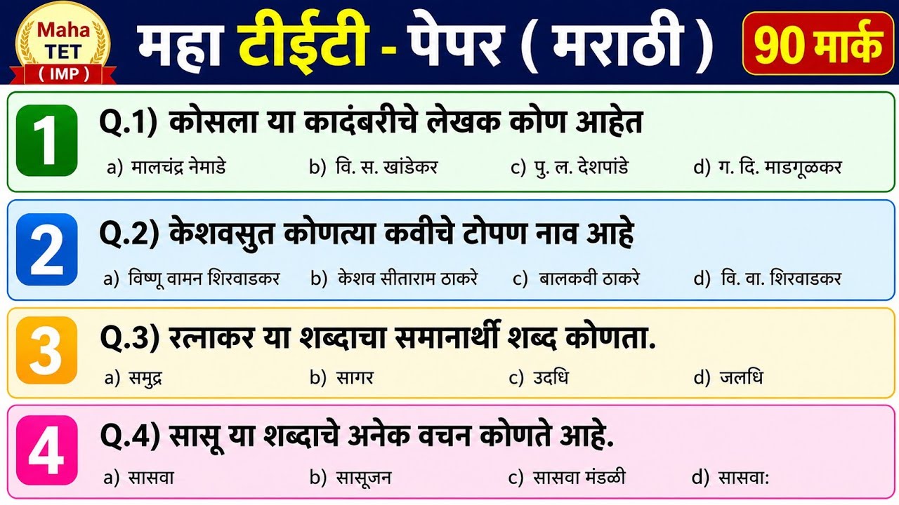 Maha TET Question Paper 2026 | महा टीईटी परीक्षा मराठी व्याकरण. |  Maha Tet Previous Year Paper |