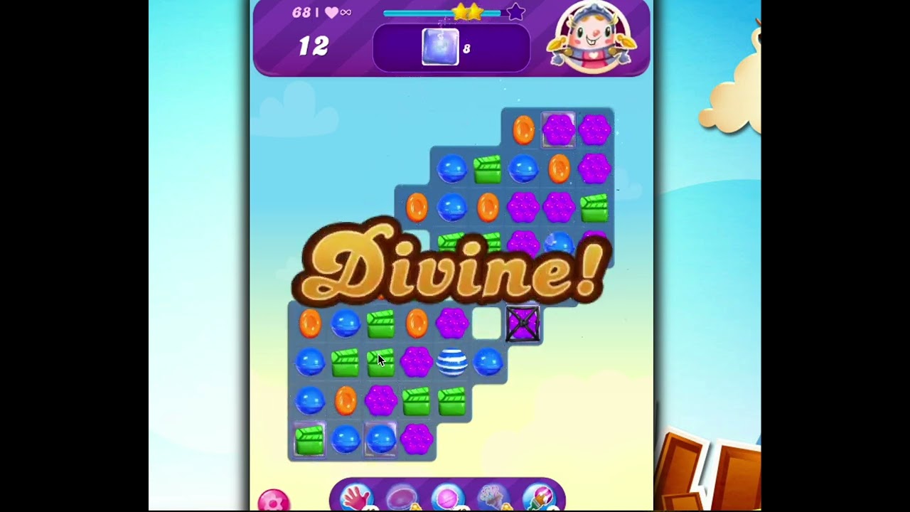 Candy Crush Saga 2024, Level 68, No Boosters, 3 Stars.