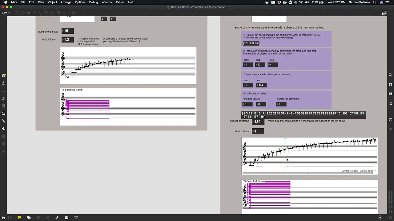 Harmonic series in max/msp using Bach and Cage (spectral harmony)