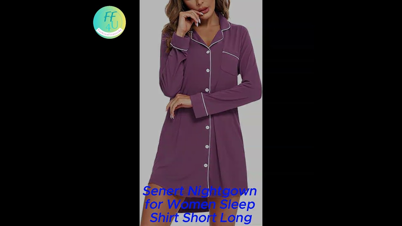 Senert Nightgown for Women Sleep Shirt Short Long Sleeve Sleepwear Boyfriend Nightshirt Button Down