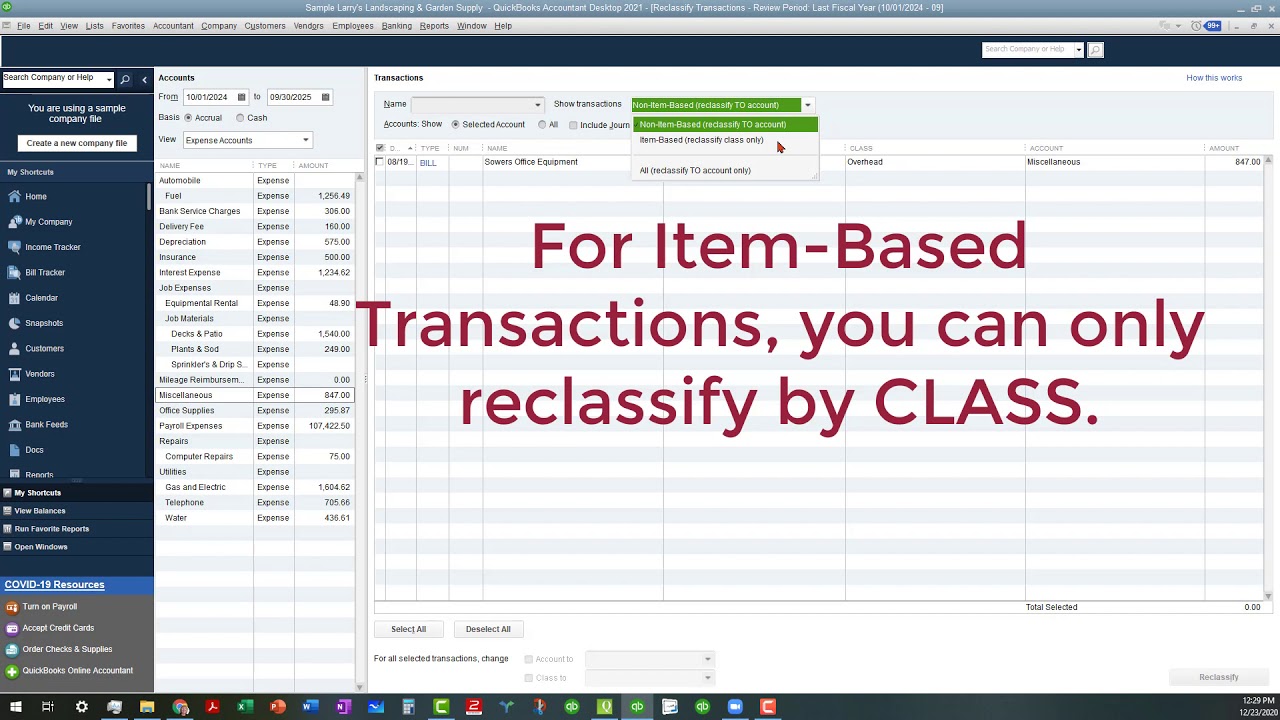 QuickBooks Desktop - Batch Reclassify Transactions Overview