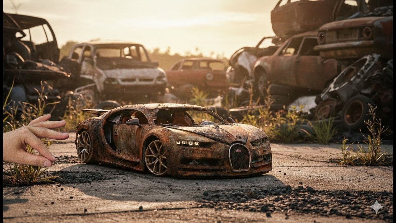 Burnt Rusty Mini Bugatti Chiron RESTORATION 🔥 From Junkyard Ruin to Glossy Red Perfection | Satisfy