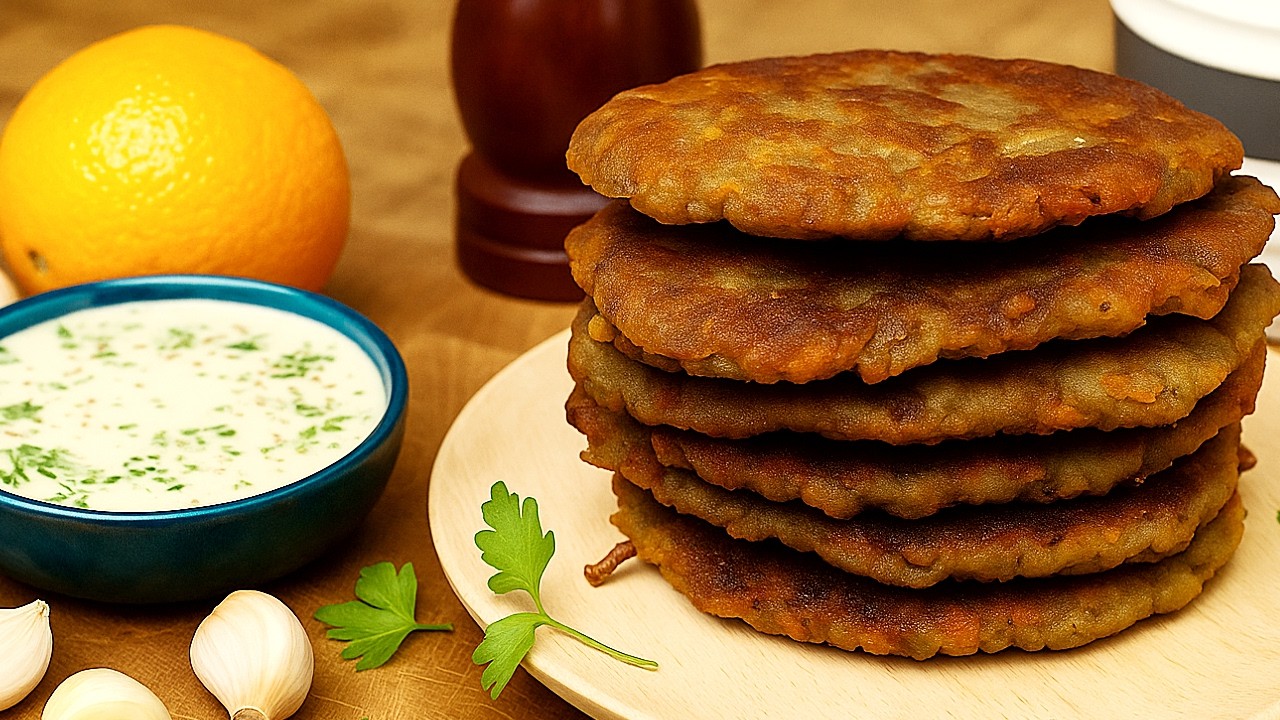 Crispy Red Lentil Patties with Creamy Tahini Orange Sauce