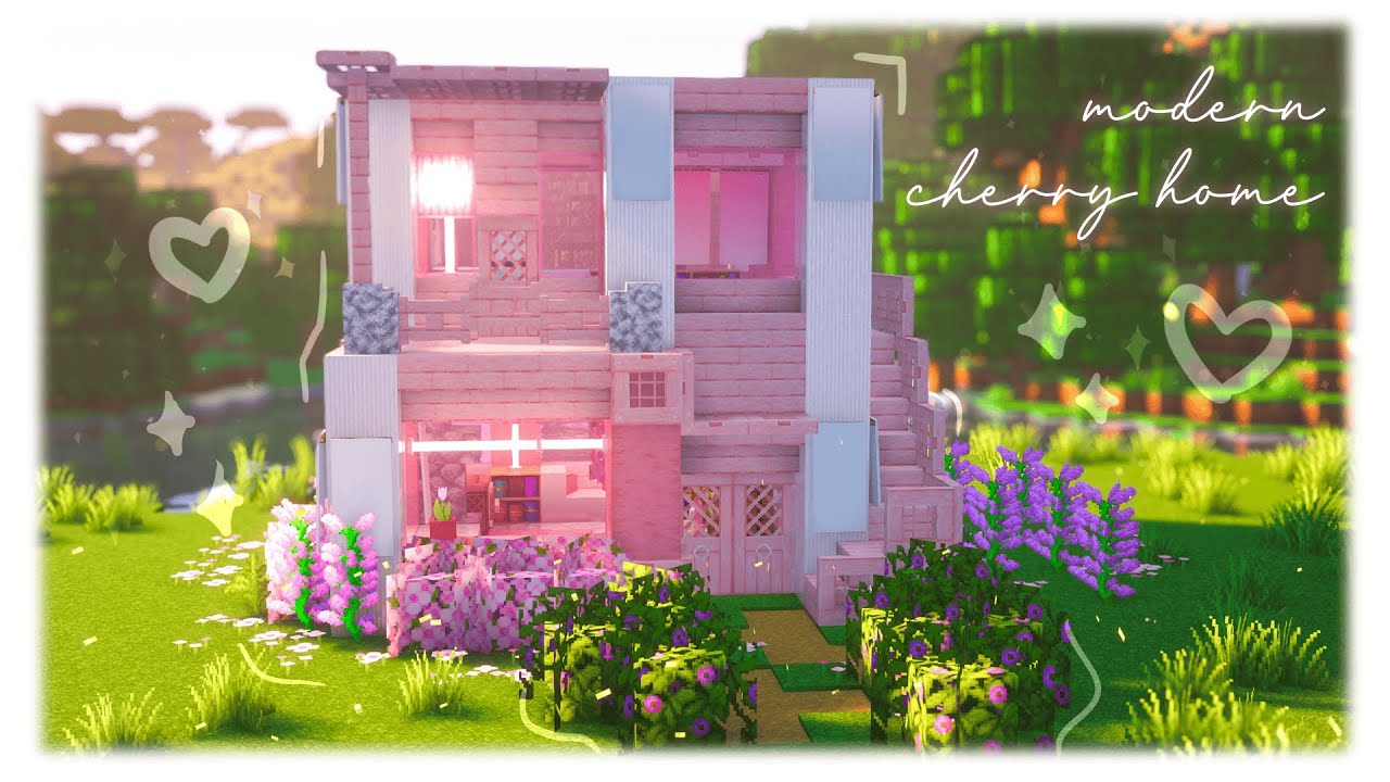 +*:ꔫ:* 🌸🤍 modern cherry house tutorial! | minecraft build