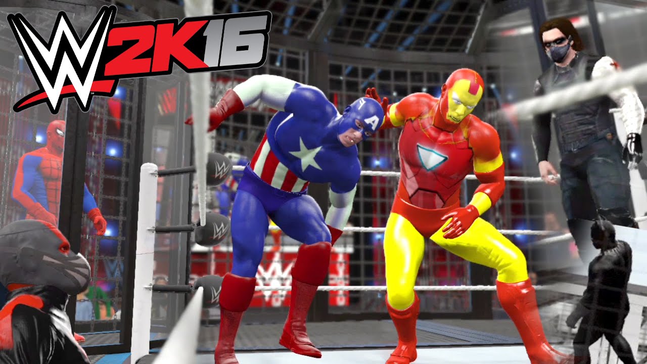 WWE 2K16 - Captain America VS Iron Man VS Winter Soldier VS Black Panther VS Ant-Man VS Spider-man