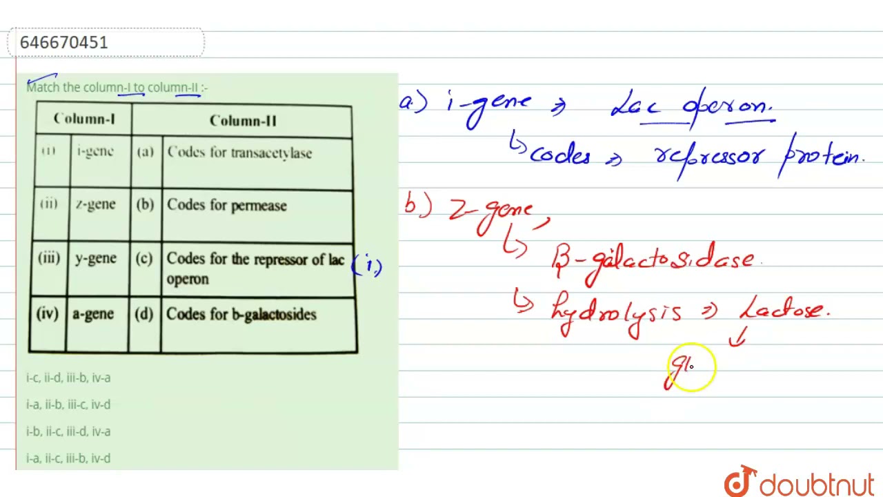 Match the column-I to column-II :-  | 12 | BIOLOGY AT A GLANCE | BIOLOGY | ALLEN | Doubtnut