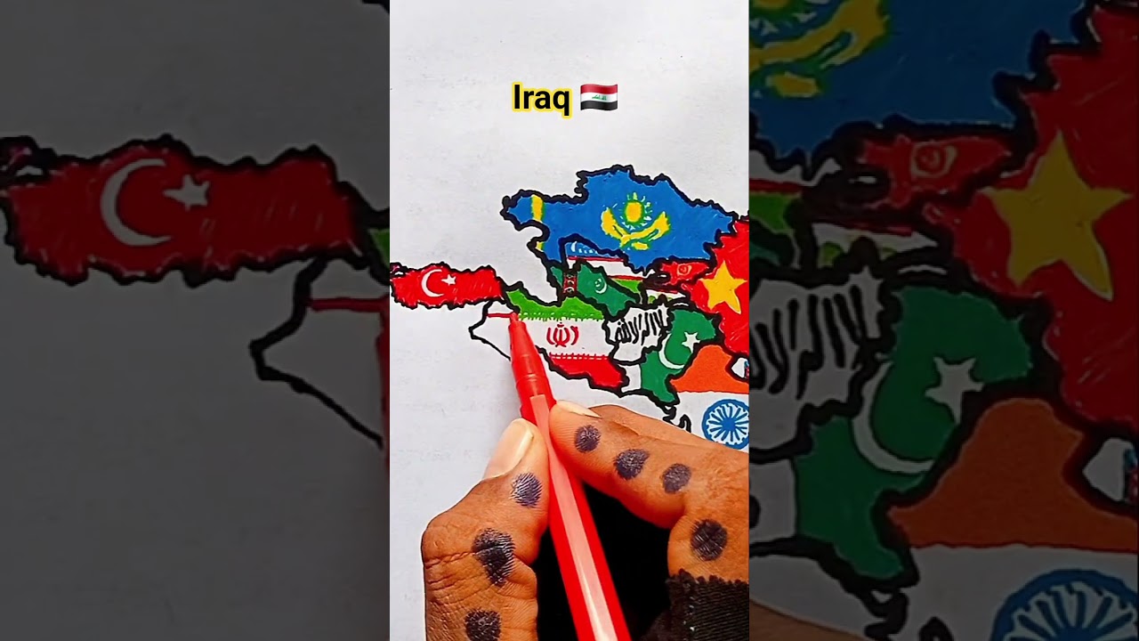 Draw Flag Map of Iraq 🇮🇶 #iraq #flag #map #drawing