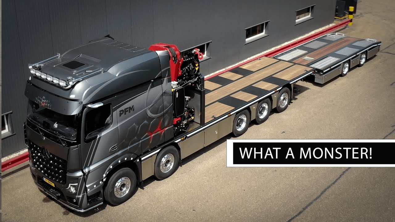 Bijzondere Mercedes AROCS met gave PACTON aanhanger + te gekke beelden van The SHOWTRUCK Channel!
