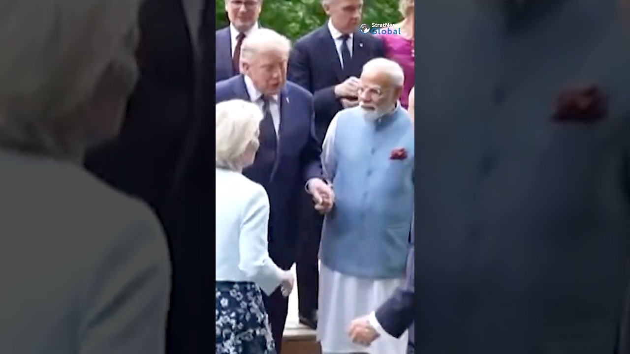 PM Modi & President Trump hold hands during a G7 Summit family photo | #shorts #modi #trump #g7
