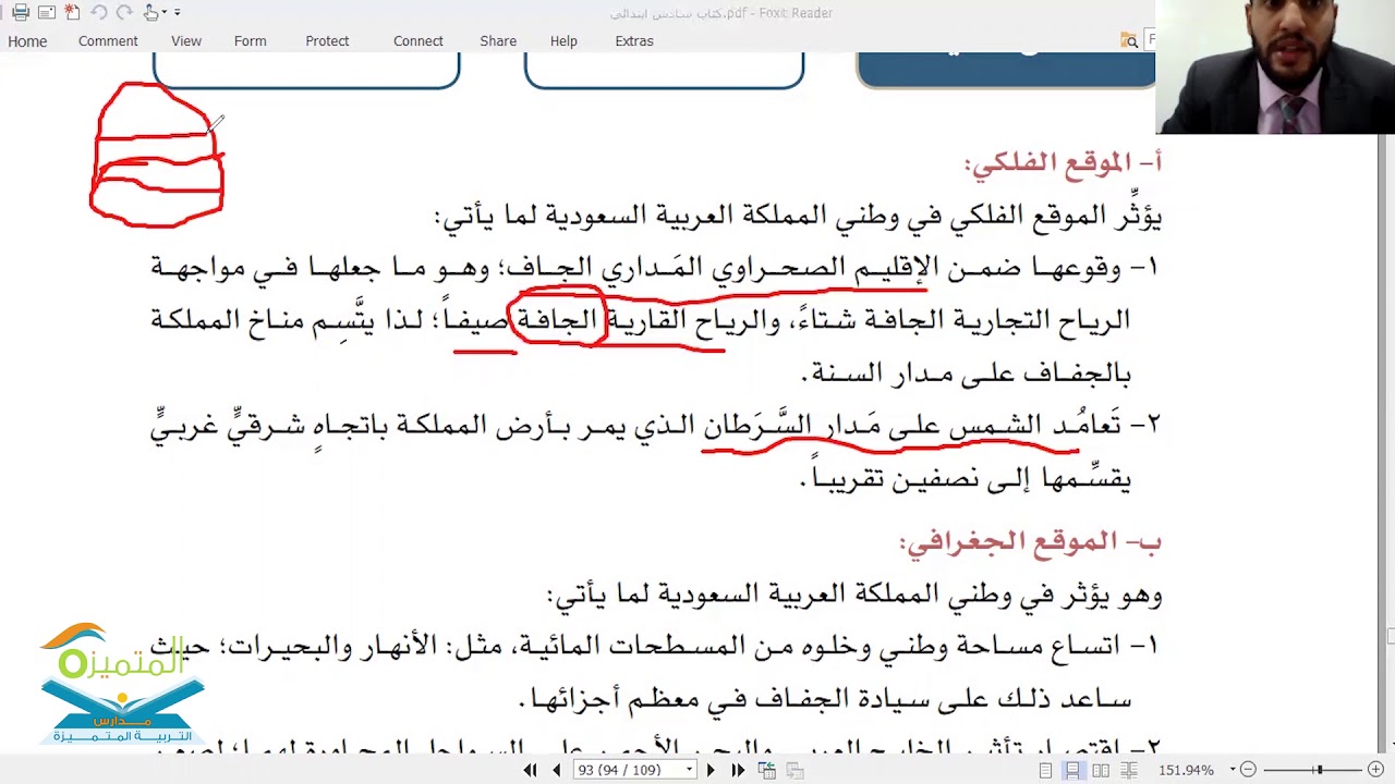 مناخ وطني، الوحدة الثامنة ، الصف السادس الابتدائي