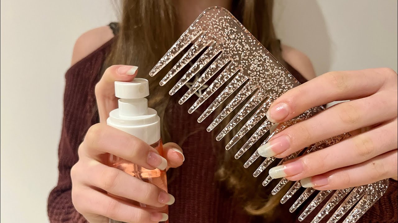 ASMR Relaxing combing + Spraying your hair | camera combing | lo-fi | lots of spray sounds 