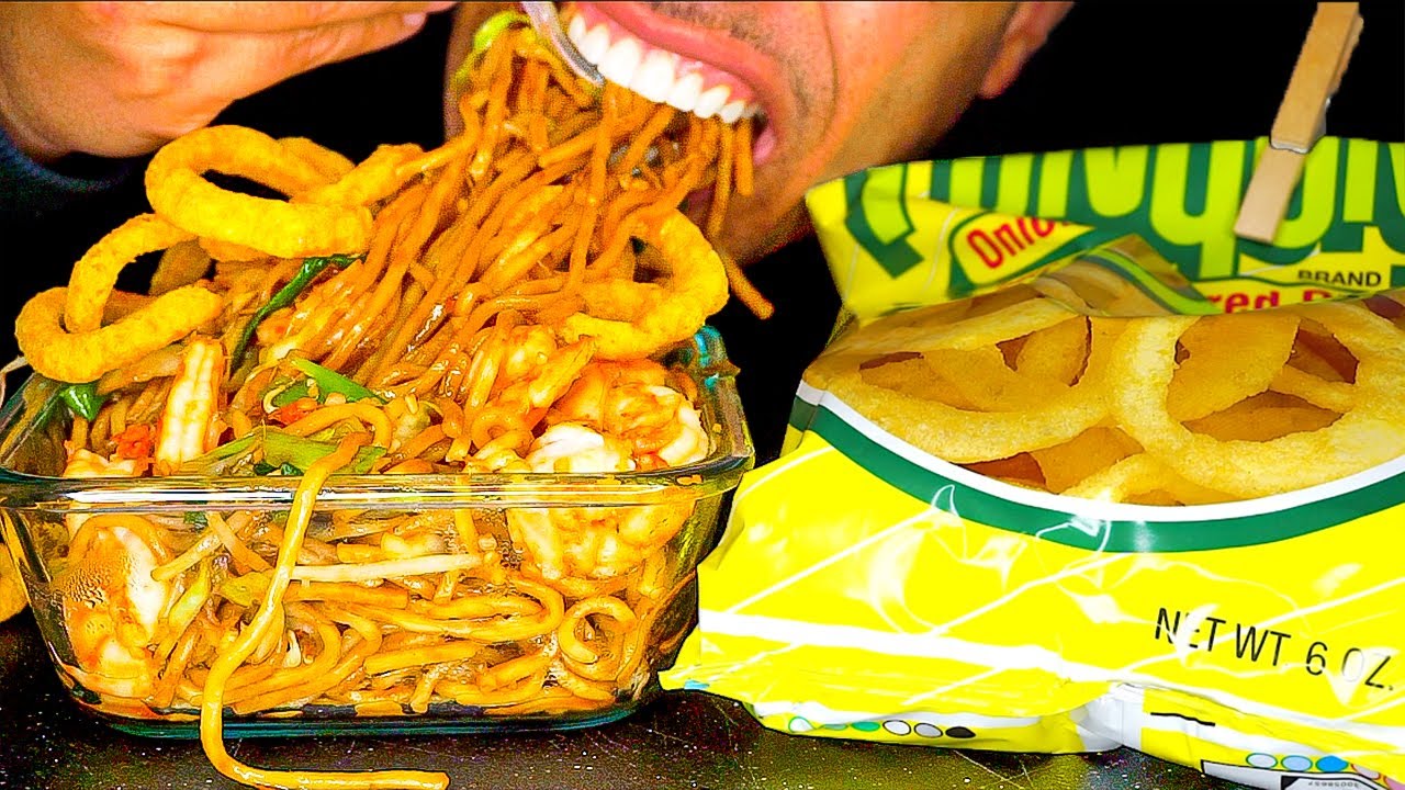 asmr noodles onion rings shrimp eating show mukbang 먹방 mouth sounds no talking jerry