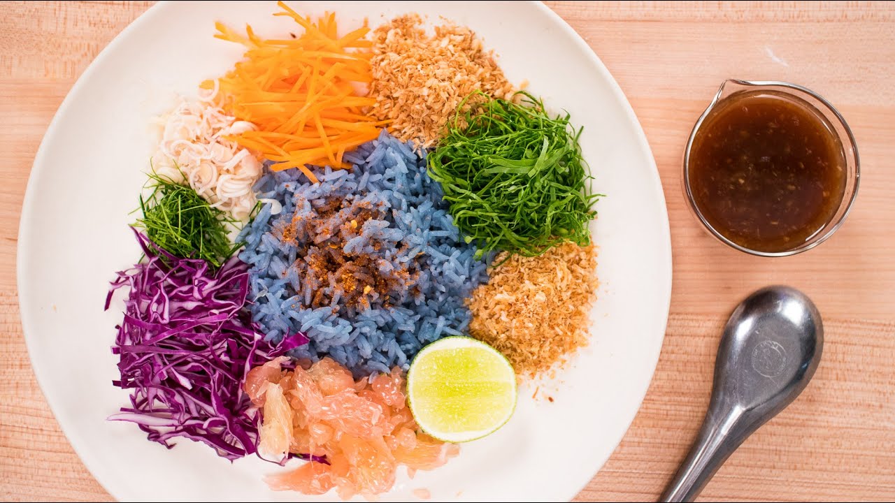 Rainbow Rice Salad Recipe - Khao Yum ข้าวยำ - Thai Recipes