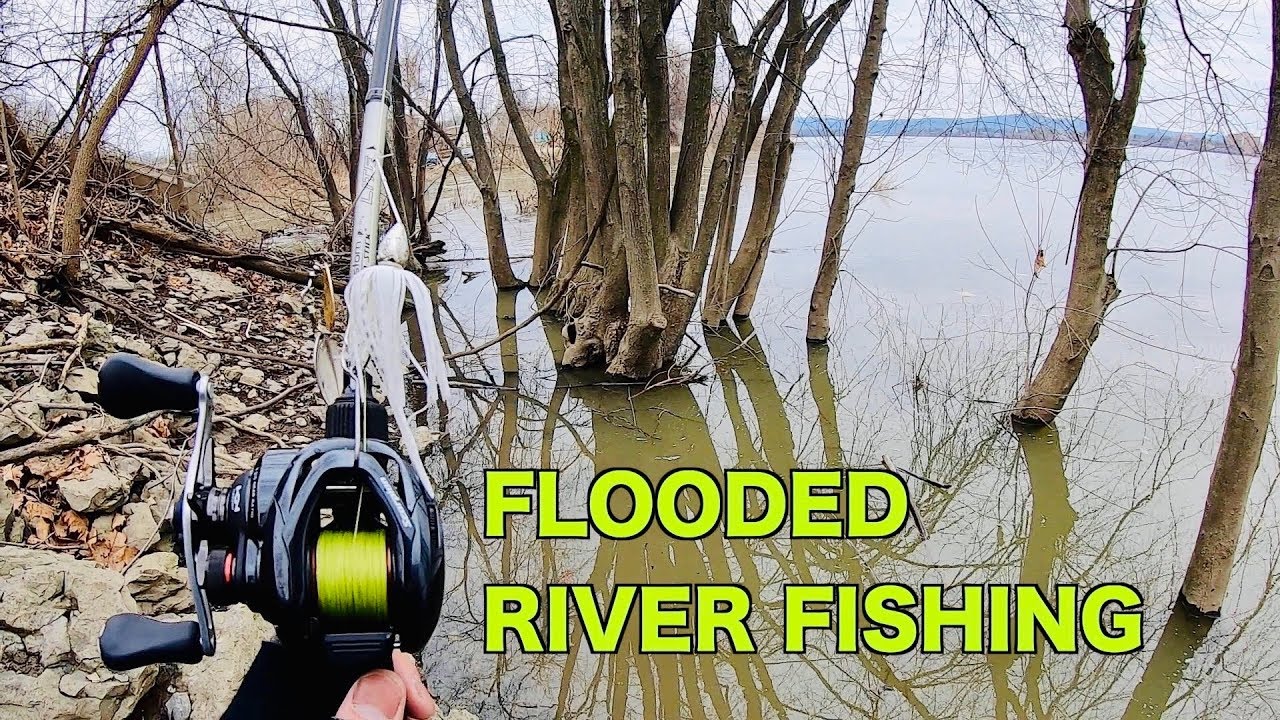 Winter Fishing a FLOODED River -- GIANT MUSKIE on 3rd Cast!!!