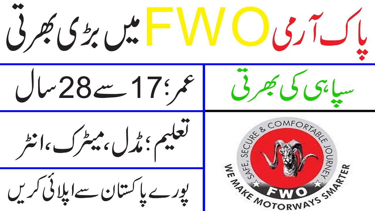 Pak Army FWO New Jobs 2021 II Frontier Works Organization Soldier Jobs II Jobs Information