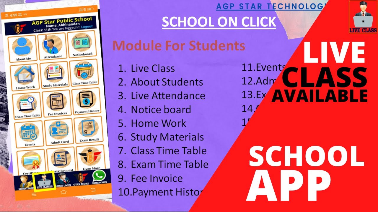 School App with Live Class || School On Click App || App For School