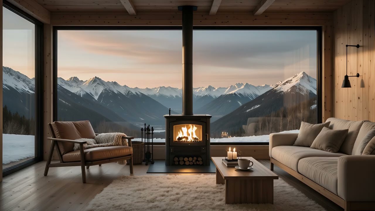 Cozy Mountain Cabin Fireplace 🔥🏔️ | Snowy Views & Calm Ambience for Relaxation