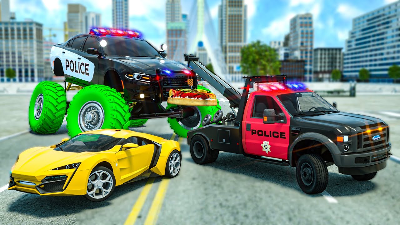 Wrecker Truck VS Giant Police Car - Wheel City Heroes (WCH) Police Truck Cartoon